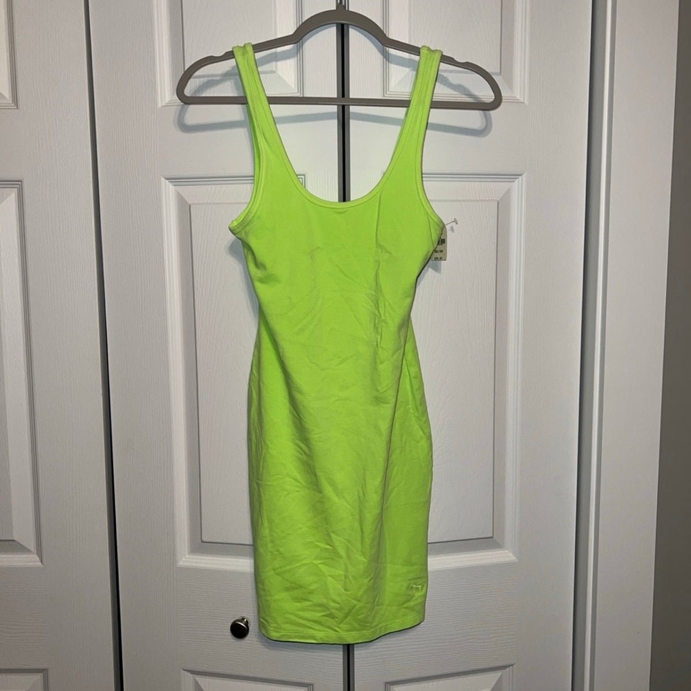 Victoria’s Secret PINK Brand NWT Neon Green Cotton Tank Top Dress | XS